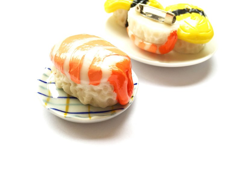 sushi brooch 2 - 胸針 - 黏土 橘色