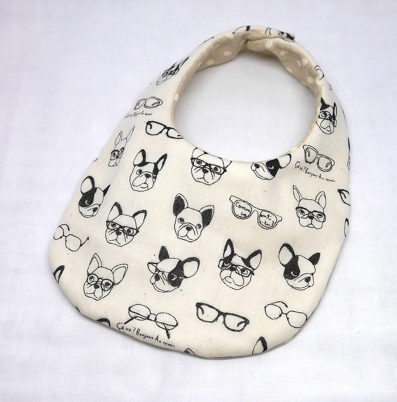 Japanese Handmade 8-layer- gauze Baby Bib /French bulldog white - Bibs - Cotton & Hemp White