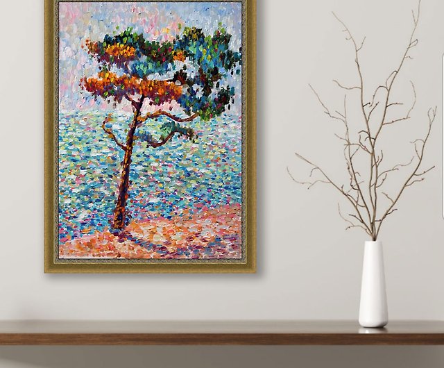 Original Acrylic Painting, 9x12 Canvas, Tree, Blossoms, Blue