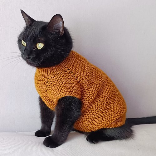 Cat sweater with cable Sphynx cat sweater Handknit pet sweater Cat clothes  - Shop StylishCatDesign Clothing & Accessories - Pinkoi