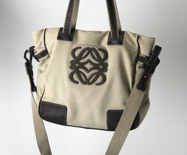 日本直送名牌中古包】LOEWE ロエベアナグラムキャンバストート