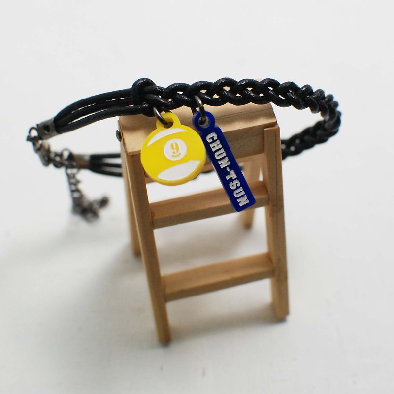Billiard ball / 9 ball calfskin bracelet + small tag [school name or name + back number] - Bracelets - Acrylic Yellow