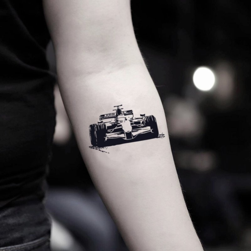 OhMyTat 一級方程式賽車 Race Car 刺青圖案紋身貼紙 (2 張) - 紋身貼紙/刺青貼紙 - 紙 黑色