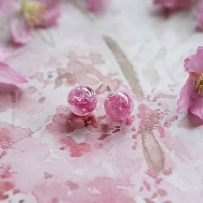 桜の季節 - 春季限定 櫻花瓣925純銀耳環(10mm) - 耳環/耳夾/耳骨夾 - 植物．花 粉紅色