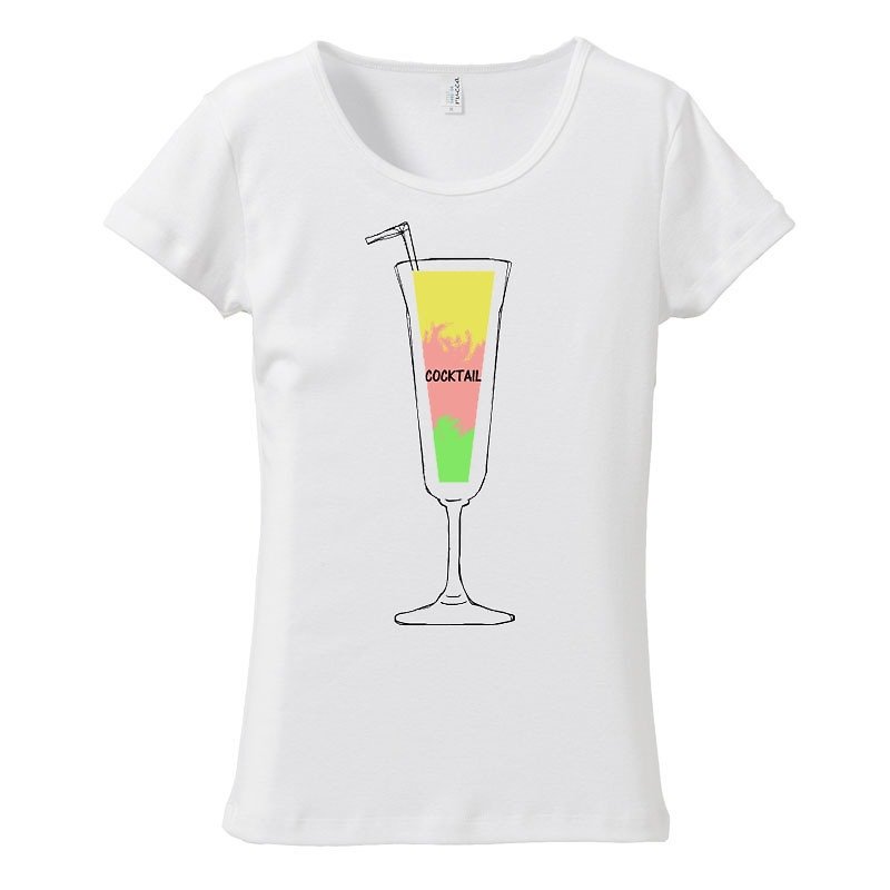 [Women's T-shirt] Cocktail - เสื้อยืดผู้หญิง - ผ้าฝ้าย/ผ้าลินิน ขาว