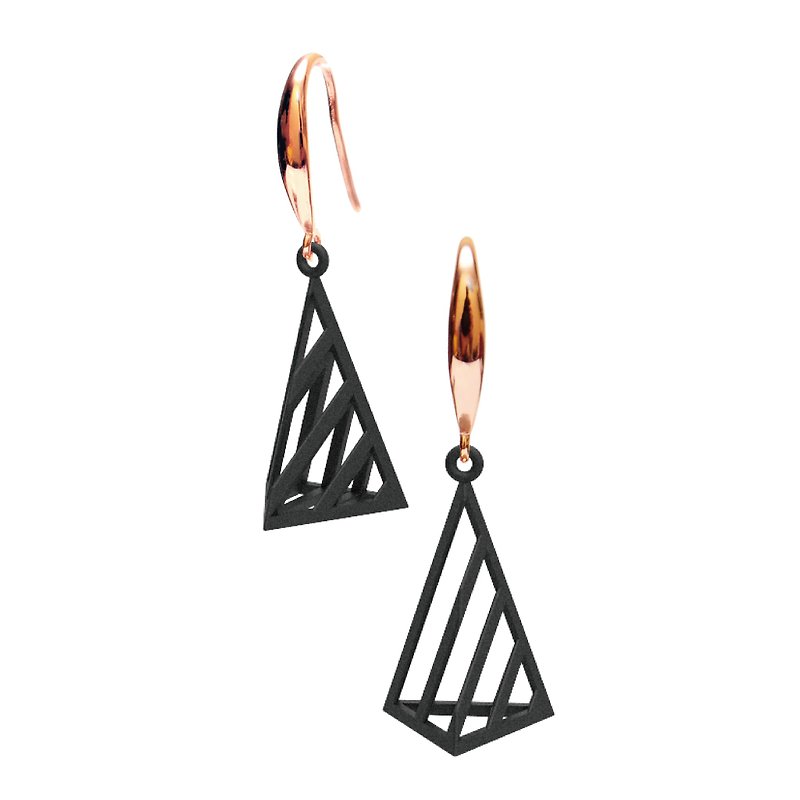 3D打印三角體耳環 (S) (黑色) | 幻覺系列 - 耳環/耳夾 - 塑膠 黑色