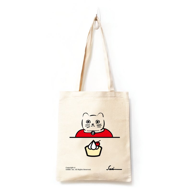 Canvas bag tote bag environmental protection bag cat happy birthday cake side back bag Taiwan - กระเป๋าแมสเซนเจอร์ - ผ้าฝ้าย/ผ้าลินิน สีแดง