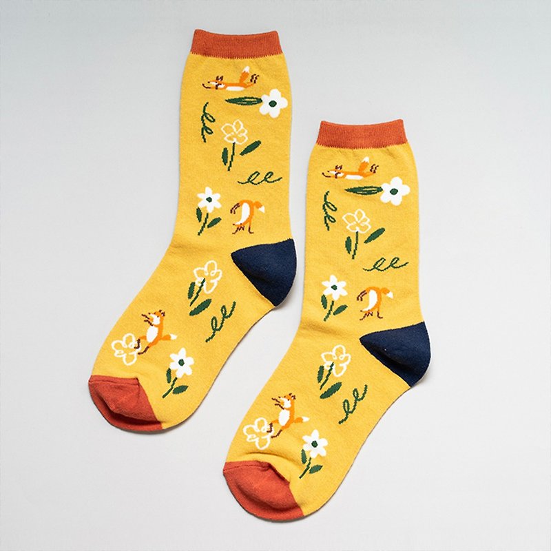 Floral Floral Illustration Cotton Socks | Co-branded by Taipei Zoo (3% as animal conservation fund) - ถุงเท้า - ผ้าฝ้าย/ผ้าลินิน 