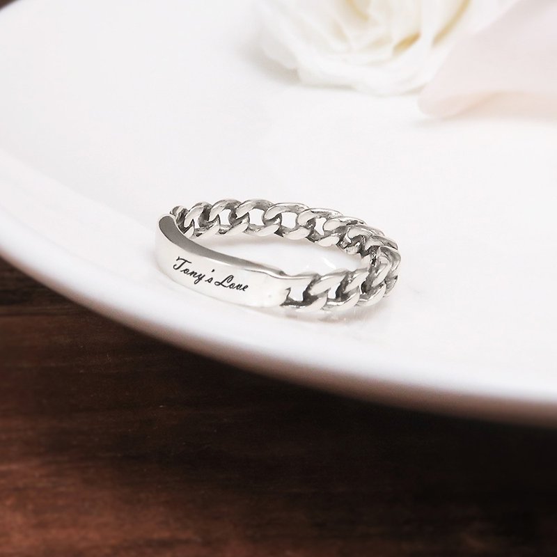 [Customized Gift] Heart to Heart Women's Ring Couple Style Engraved Customized Sterling Silver Ring Name Ring - แหวนทั่วไป - เงินแท้ สีเงิน