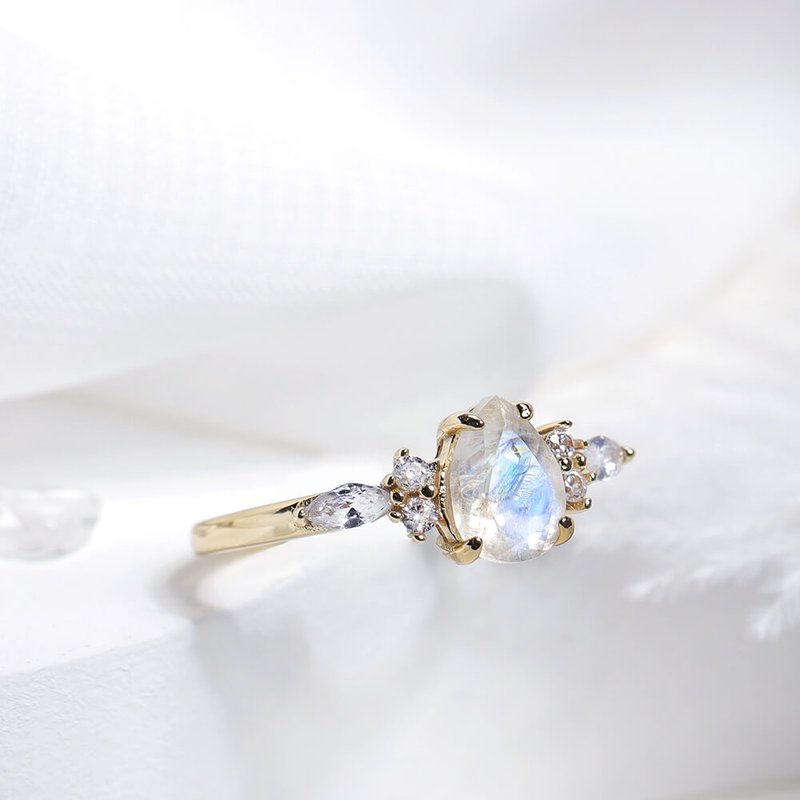 Luna | R02 moonstone 925 Silver ring (two colors optional) - General Rings - Gemstone White