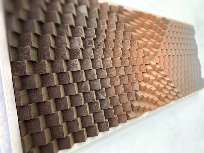 Wood Wall Art - Geometric Modern Beige Brown - 3D Acoustic Sound Diffuser - 壁貼/牆壁裝飾 - 木頭 咖啡色