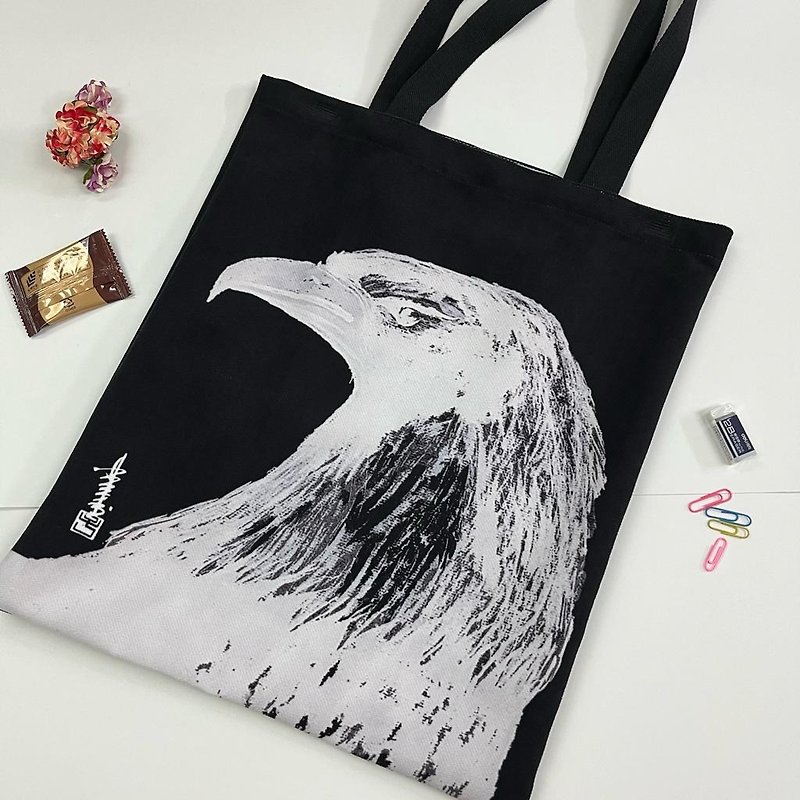 【Tote Bag - 手繪圖畫】鷹 - 側背包/斜孭袋 - 棉．麻 