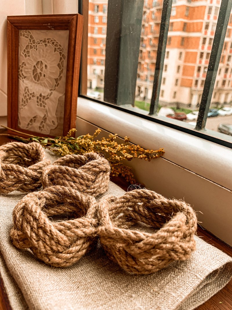 黄麻餐巾环 乡村餐巾环 麻线餐巾 黄麻餐巾环 - 枱布/餐墊 - 棉．麻 卡其色