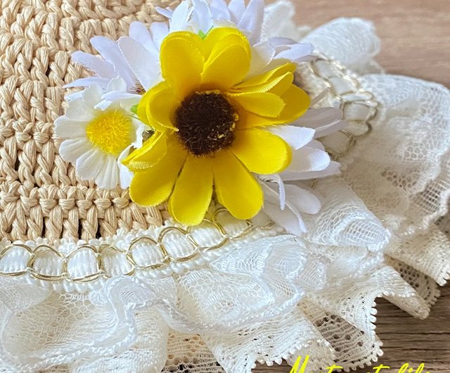 ロマンチックなリボンの花の麦わら帽子 | ペット スカーフ