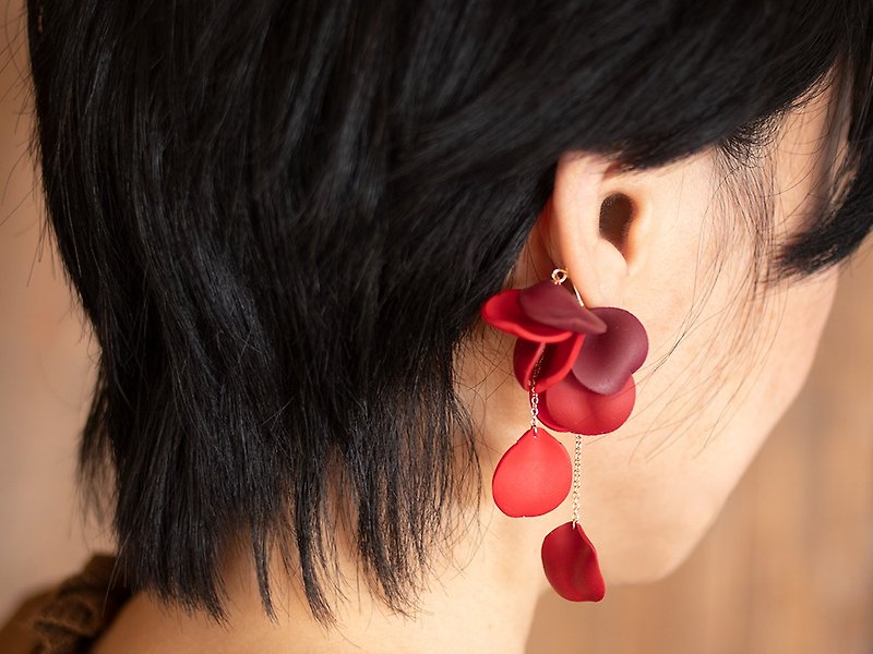 Rose earhook/ red - Earrings & Clip-ons - Clay Red