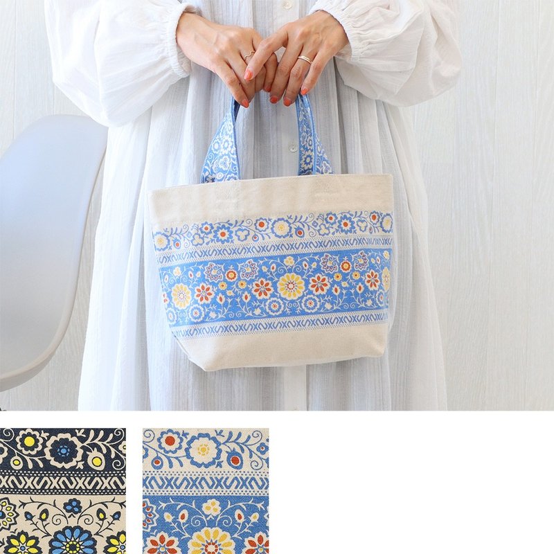 【預訂】印度製 東歐花朵刺繡印花圖案手提袋 - 手提包/手提袋 - 棉．麻 藍色