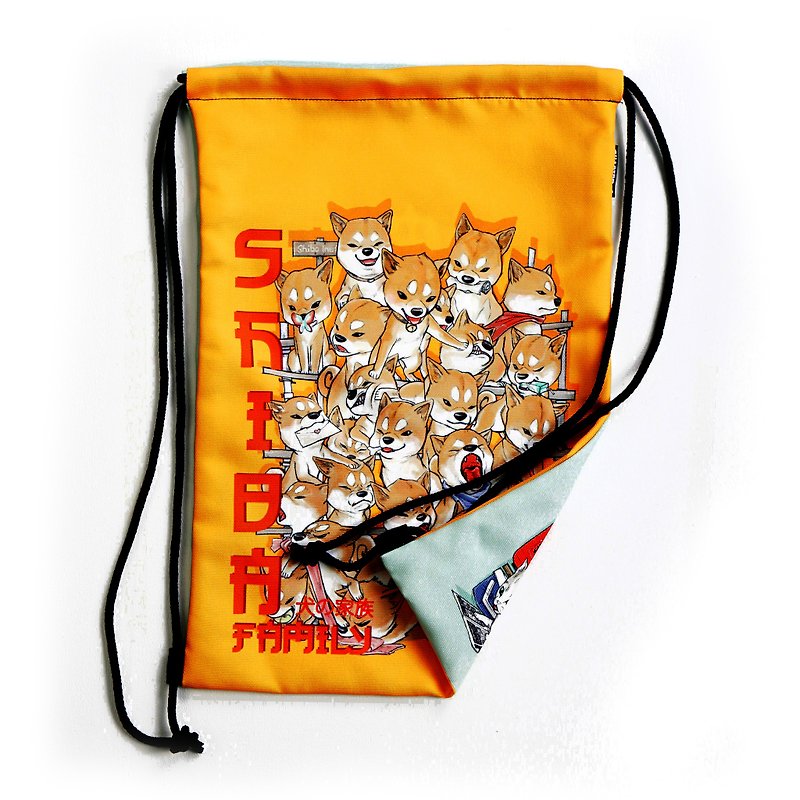 Shiba / Neko family / Back-Front drawstring bag Canvas Reduce global warming - 水桶袋/索繩袋 - 其他材質 白色