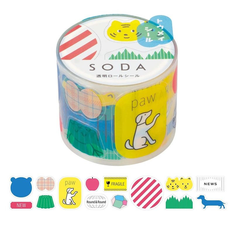 【KING JIM】HITOTOKI SODA transparent PET roll tape 30MM multi-sticker style multi-purpose - Washi Tape - Other Materials Multicolor