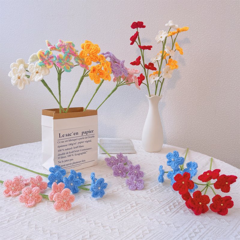 手作鉤織勿忘我永生花 編織花束 - 乾燥花/永生花 - 棉．麻 