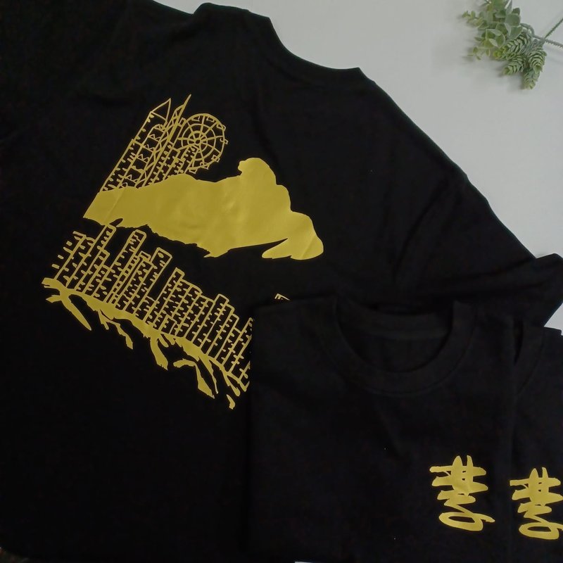 【Hot Stamping Tee - Hand Painting】Lion Rock Hill - เสื้อฮู้ด - ผ้าฝ้าย/ผ้าลินิน สีดำ