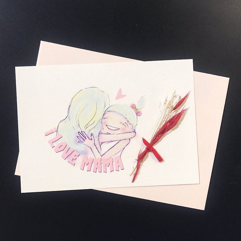 2018 I LOVE MAMA  母親節卡片 手繪手綁乾燥花 明信片 母親節卡 - 卡片/明信片 - 其他材質 粉紅色
