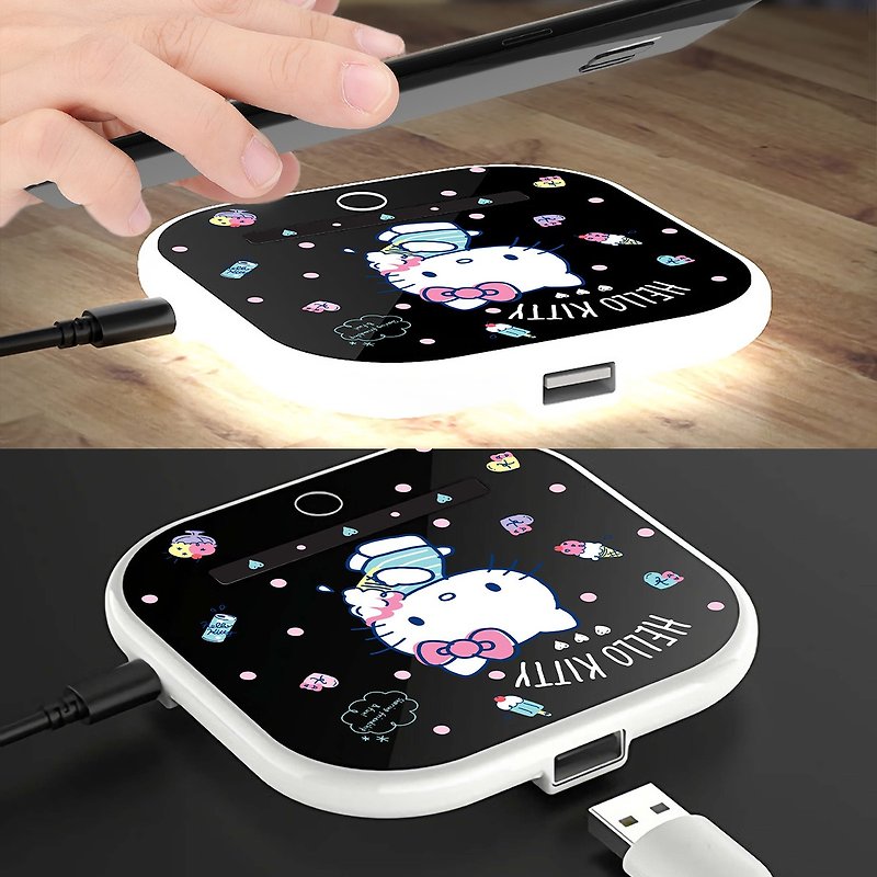 2 IN 1 - 15W Wireless Charging Pad And Light - Hello Kitty - Phone Charger Accessories - Plastic Black