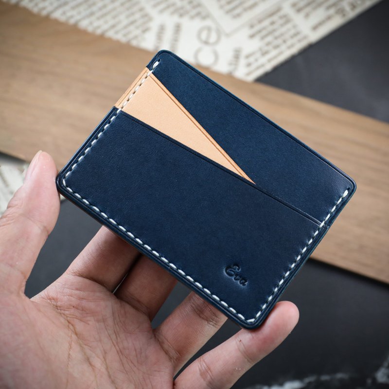 [Customized gift] [Card holder/card holder/money holder] Contrast color Italian vegetable tanned leather with engraving light/ - ID & Badge Holders - Genuine Leather Multicolor