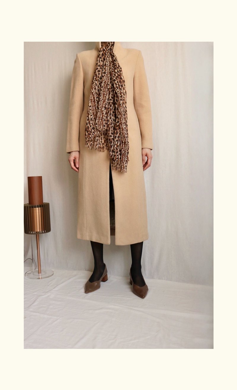 [Tailor-made] Quietly luxurious beige camel fitted straight-breasted double-sided cashmere wool long coat - เสื้อแจ็คเก็ต - ขนแกะ 