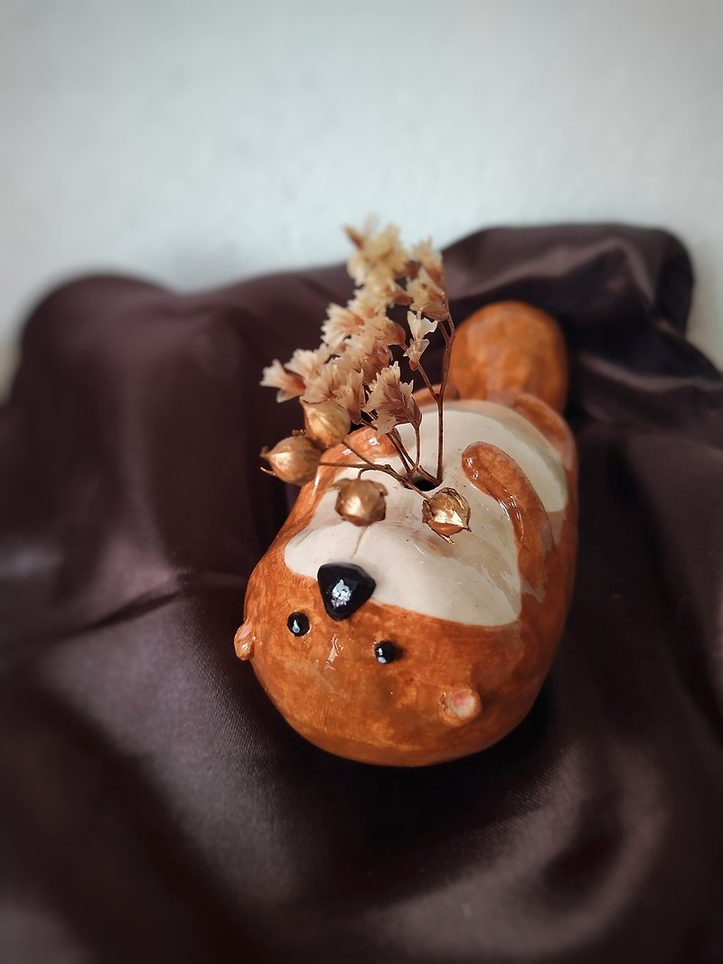 I'm So Cuteシリーズ ラッコの赤ちゃん型フラワーアレンジメント - 花瓶・植木鉢 - 陶器 ブラウン