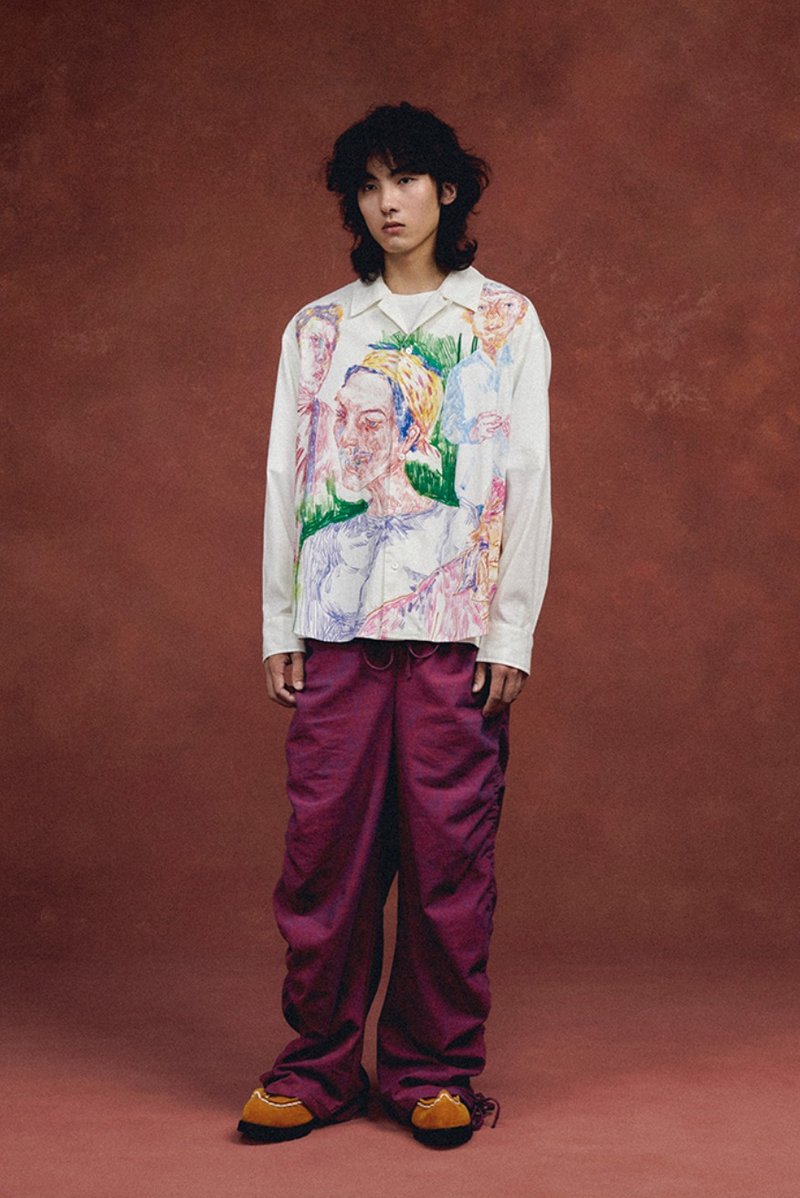 Portrait Painting Shirt 群眾人像插畫襯衫 無性別穿搭 - 男襯衫/休閒襯衫 - 其他材質 白色