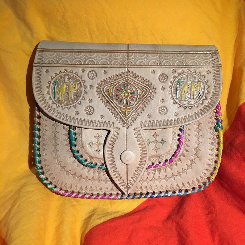 Moroccan handmade color camel bag - meknies - Messenger Bags & Sling Bags - Genuine Leather Multicolor