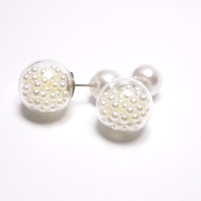 A Handmade 仿珍珠玻璃球配珍珠前後耳釘 - 耳環/耳夾 - 玻璃 