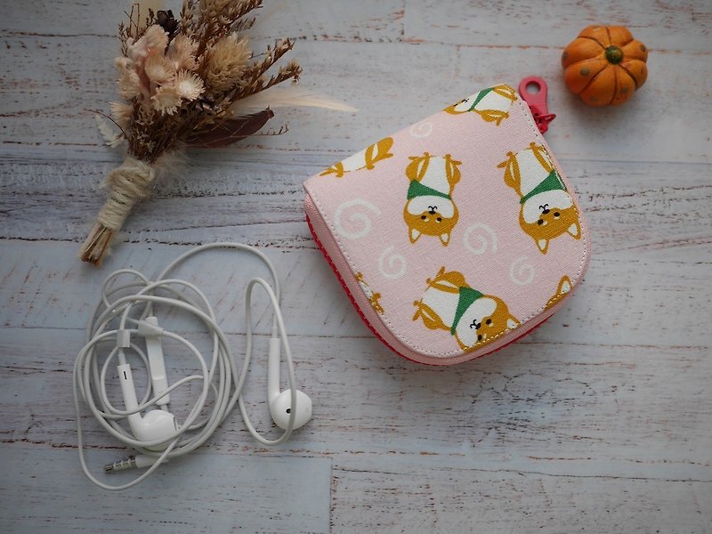 Headphone storage bag zipper bag - Coin Purses - Cotton & Hemp Pink