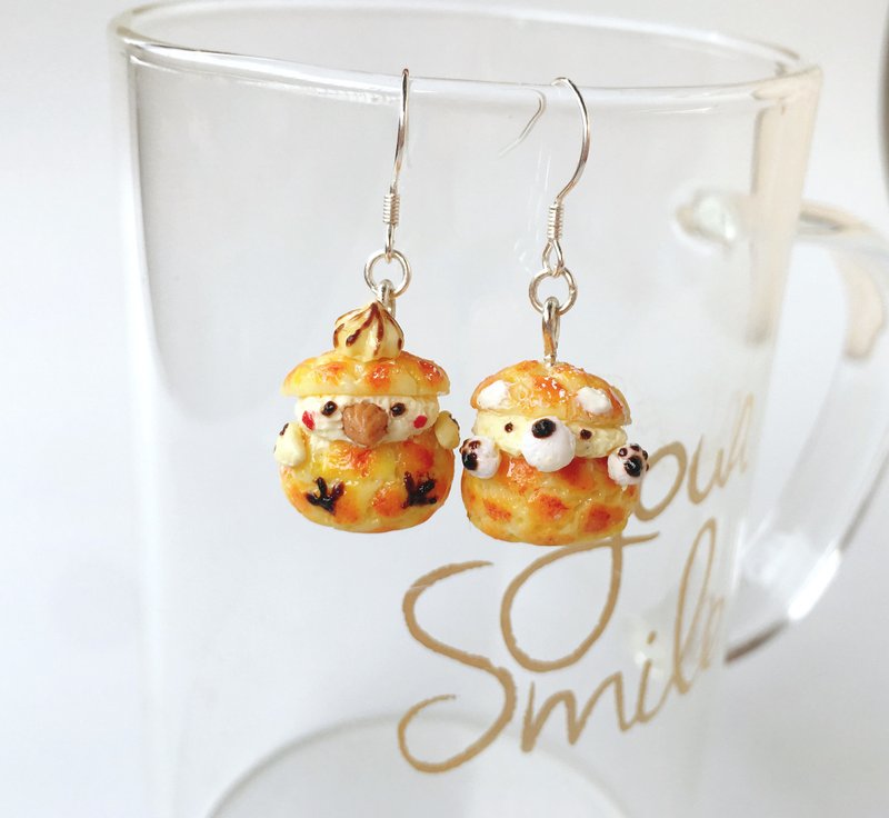 袖珍夏日可愛日系柴犬小雞泡芙耳環Miniature Puff earrings - 耳環/耳夾/耳骨夾 - 黏土 