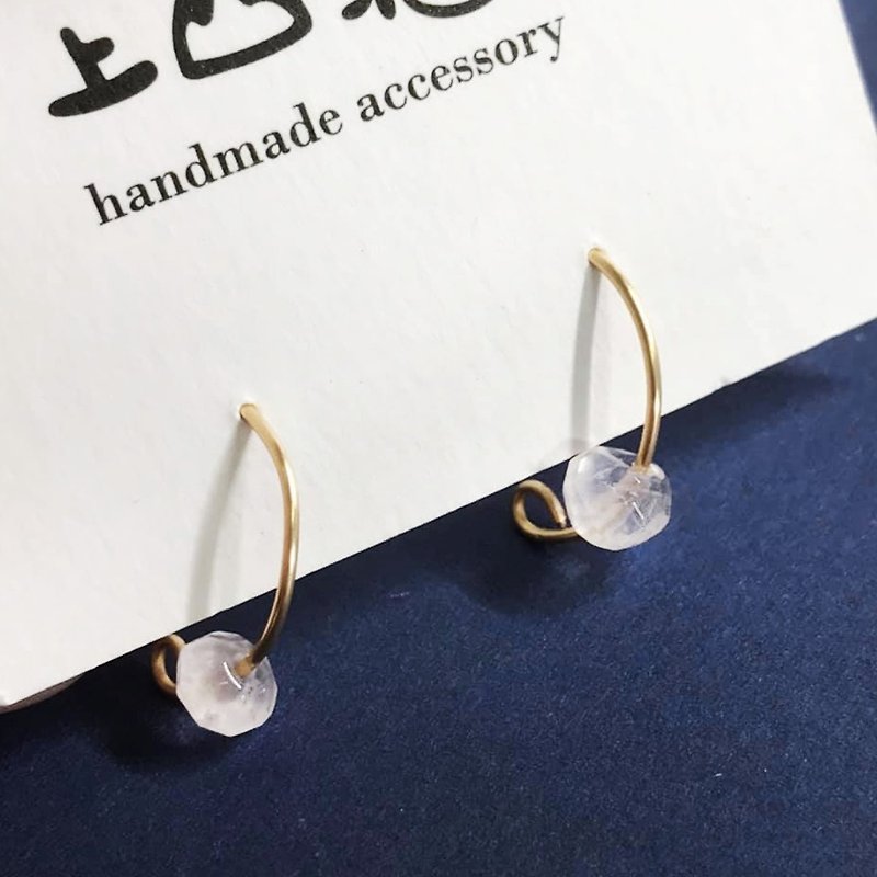 Uesugi Flower/14k Anti-allergic Ear Pins Crystal Natural Stone Earrings Jewelry - Earrings & Clip-ons - Crystal Pink