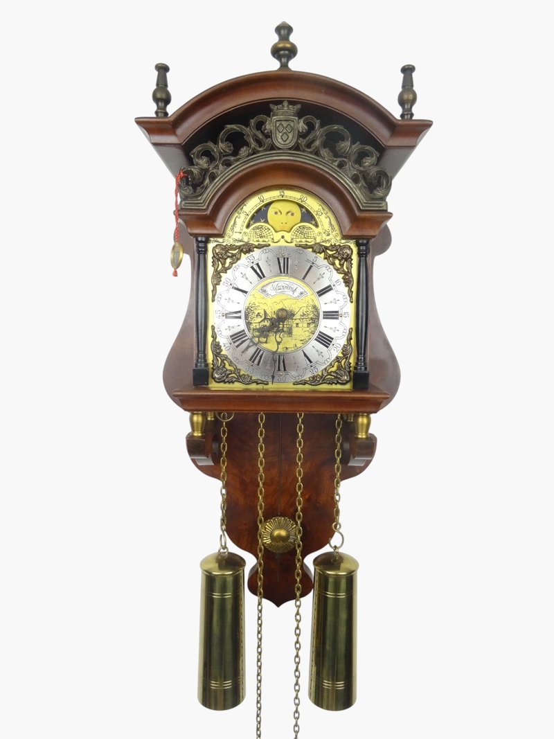 Antique Vintage Dutch Wall Clock Warmink Wuba Sallander Moonphase 8 day - 時鐘/鬧鐘 - 木頭 咖啡色