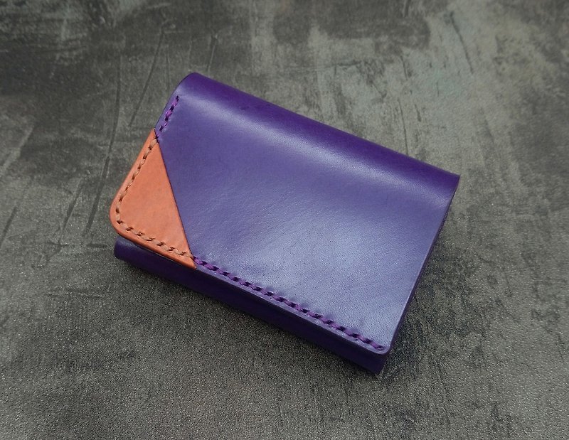真皮 銀包 紫色 - 交錯-三折小短夾/皮夾