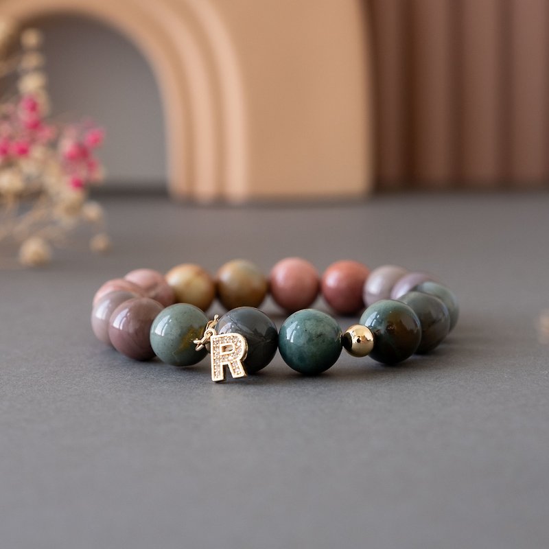 Green caramel autumn colour Alashan rocks genuine gemstones stretch bracelet