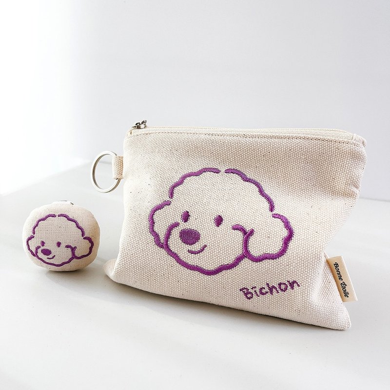 Embroidered Dog Basic Zipper Pouch - Toiletry Bags & Pouches - Cotton & Hemp White