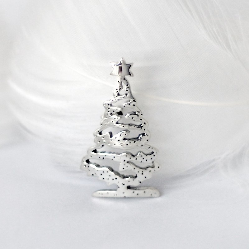 Christmas tree / 925 Sterling Silver Brooch-Christmas Gift - Brooches - Sterling Silver Silver