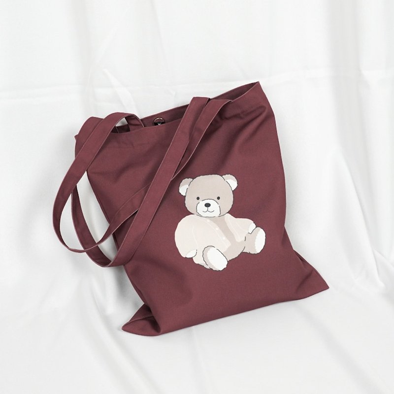 กระเป๋าผ้าแคนวาส สไตล์มินิมอล (ลาย Teddy Bear สีแดง)