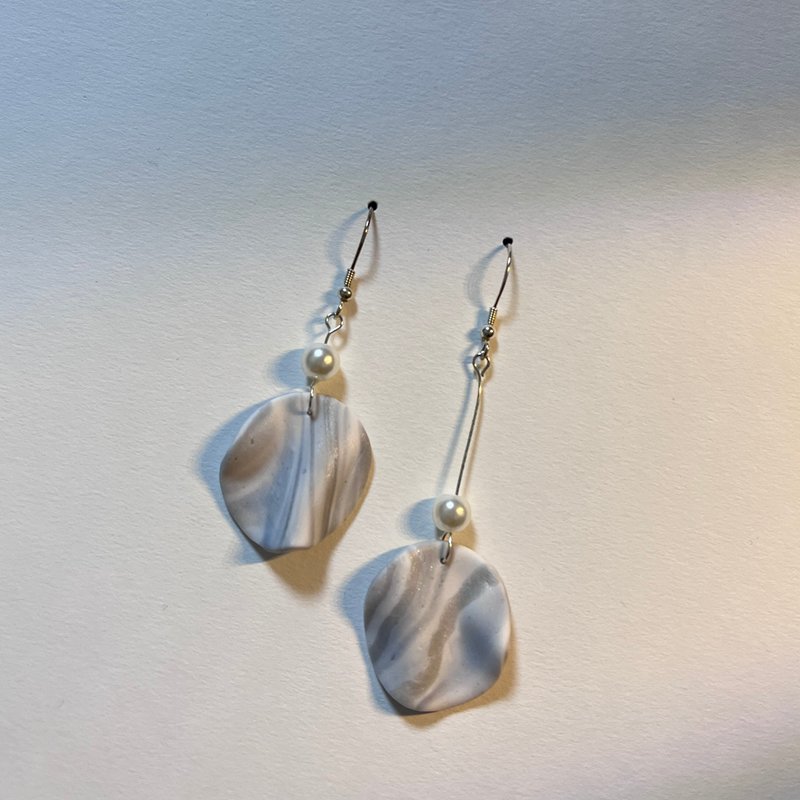 CM marble pattern gray handmade soft clay earrings 925 sterling silver earrings - Earrings & Clip-ons - Pottery Gray