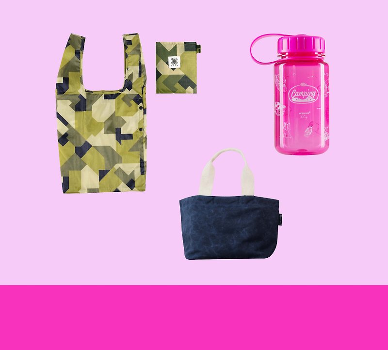 Goody Bag -輕巧購物袋 + 環保小水瓶 +簡約手提包 - 手袋/手提袋 - 聚酯纖維 多色