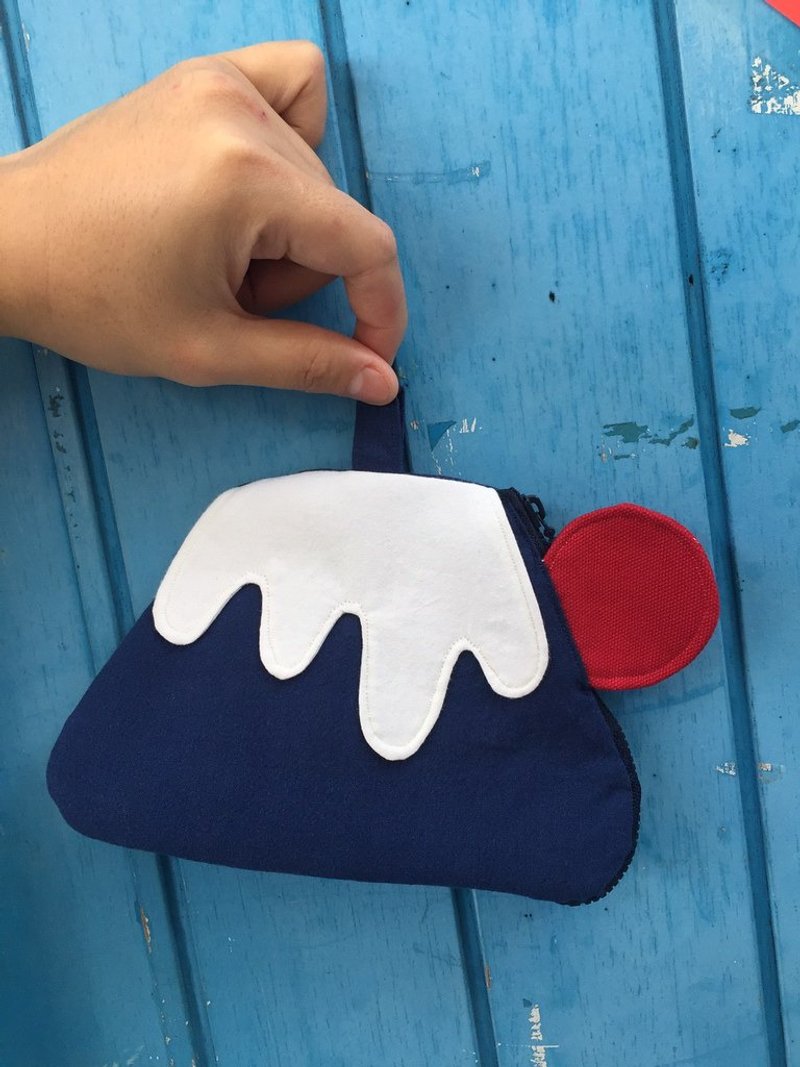 Exclusive-Niwa Fuji Mountain Card Holder Coin Purse-Blue - กระเป๋าใส่เหรียญ - ผ้าฝ้าย/ผ้าลินิน สีน้ำเงิน