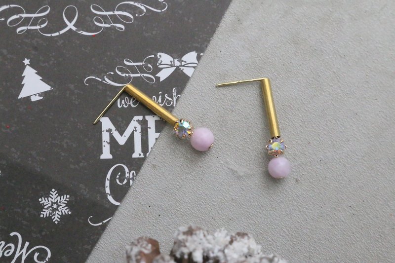 白紋石 黃銅 水晶 耳環 （1056 等啊等） - 耳環/耳夾 - 寶石 紫色