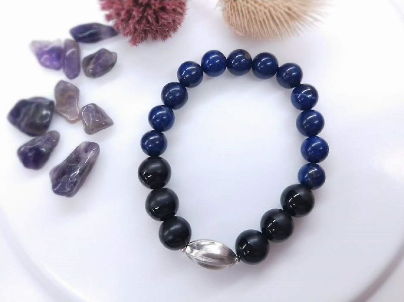 [The only product] Lapis Lazuli*Black Chalcedony Sterling Silver Bracelet - สร้อยข้อมือ - คริสตัล สีน้ำเงิน