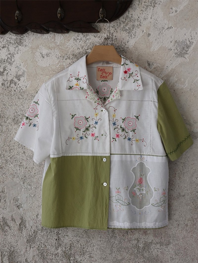 復古花朵鏤空刺繡襯衫 - 女襯衫 - 棉．麻 多色