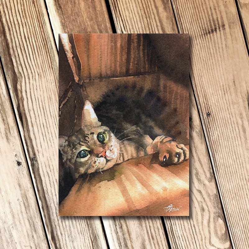 Watercolor cat postcard-tabby cat set (4 pieces) - Cards & Postcards - Paper Brown