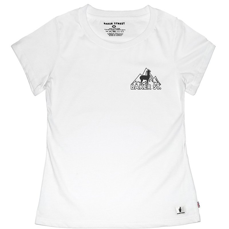 British Fashion Brand -Baker Street- Little Stamp:Mt. Alpaca T-shirt - Women's T-Shirts - Cotton & Hemp White