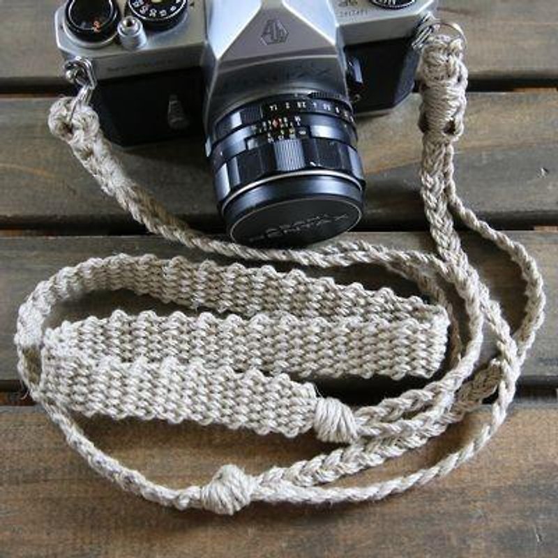Hemp string hemp camera strap A / 2 double ring / Camera accessories - เชือก/สายคล้อง - ผ้าฝ้าย/ผ้าลินิน สีกากี
